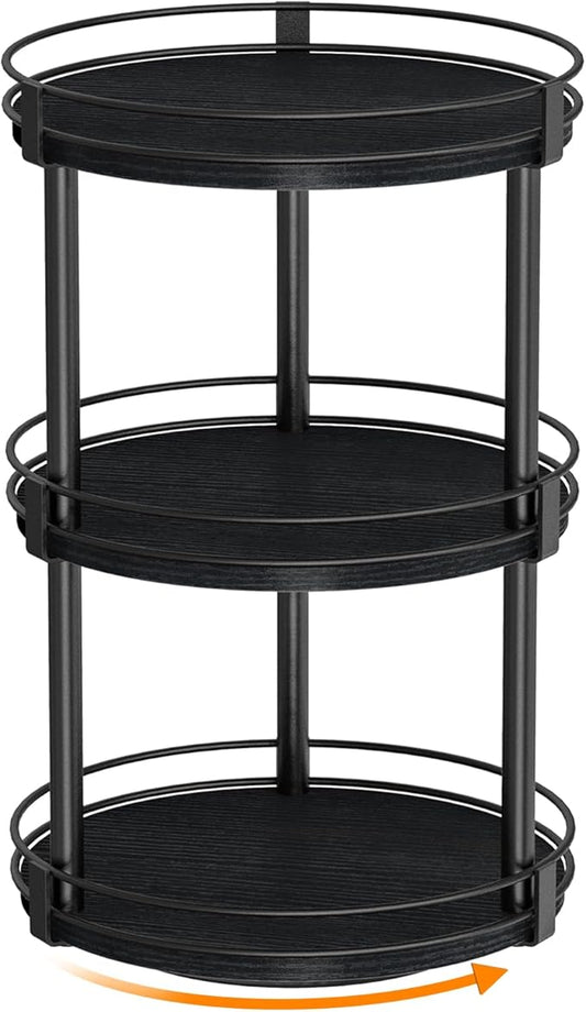 Snughome Lazy Susan Organizer, 3 Tier Rotating Spice Rack for Countertop, Turntable Lazy Susan Kitchen Countertop Organizer, 10.2" x 10.2" x 18.5", Black by Snughome