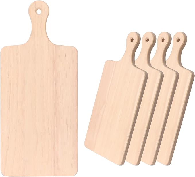 LZMS 4-Pack 13 1/2"x 7 1/2" Wood Serving Boards Set | Unfinished Wood Crafts with Handle | Wooden Cutting Boards Bulk for Charcuterie,Cheese,Meat,Bread,Vegetabes & Fruits