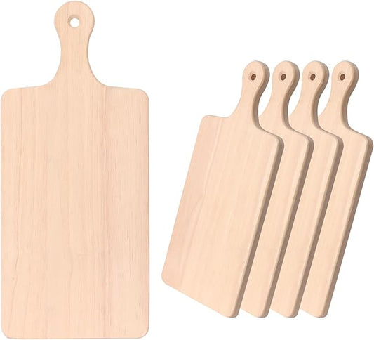 LZMS 4-Pack 13 1/2"x 7 1/2" Wood Serving Boards Set | Unfinished Wood Crafts with Handle | Wooden Cutting Boards Bulk for Charcuterie,Cheese,Meat,Bread,Vegetabes & Fruits