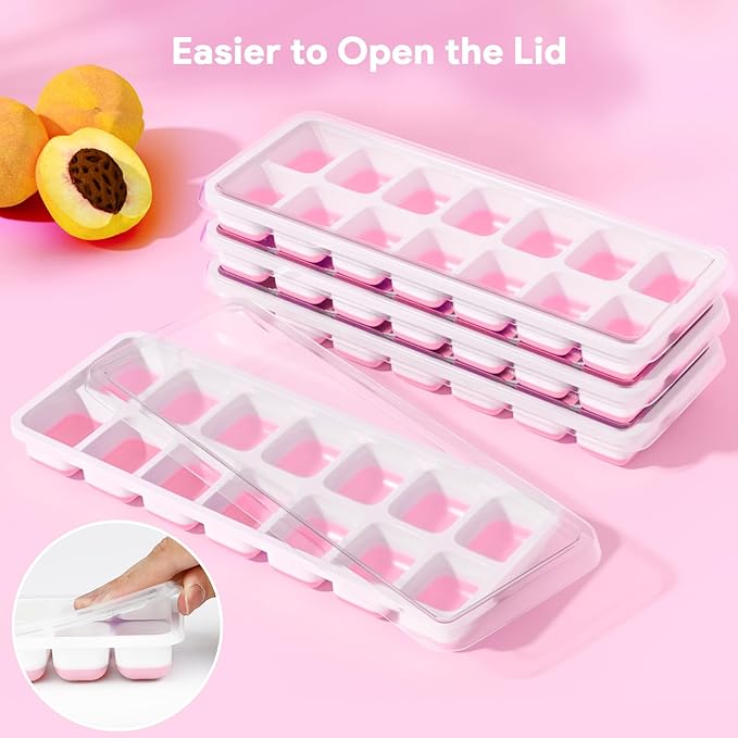 Ice Cube Trays 4 Pack, Airabc Silicone Ice Cube Trays with Removable Lid, Easy-Release Flexible 14-cube Ice Trays, LFGB Certified and BPA Free, Stackable Ice Trays with Covers for Cocktail, Freezer - Image 7