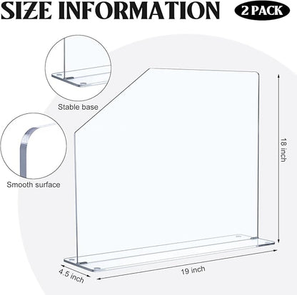 Vesici 2 Pcs Clear Acrylic Sink Splash Guard Freestanding Panel Barrier with Easy Reach Cutaway Kitchen Guard Protective Splatter Barrier for Home Hospital(19" Length, 18" Height, 4.5" Base)
