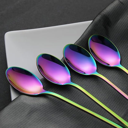 IQCWOOD Rainbow Long Handle Iced Tea Spoons, 9-Inch Ice Cream Coffee Stirring Spoons, Set of 4