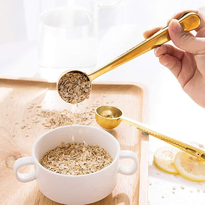 Stainless Steel Coffee and Tea Scoop with Bag Clip，Great for Measuring Coffee, Tea，Protein Powder, Instant Drinks and More, 2Pcs Perfect coffee spoon
