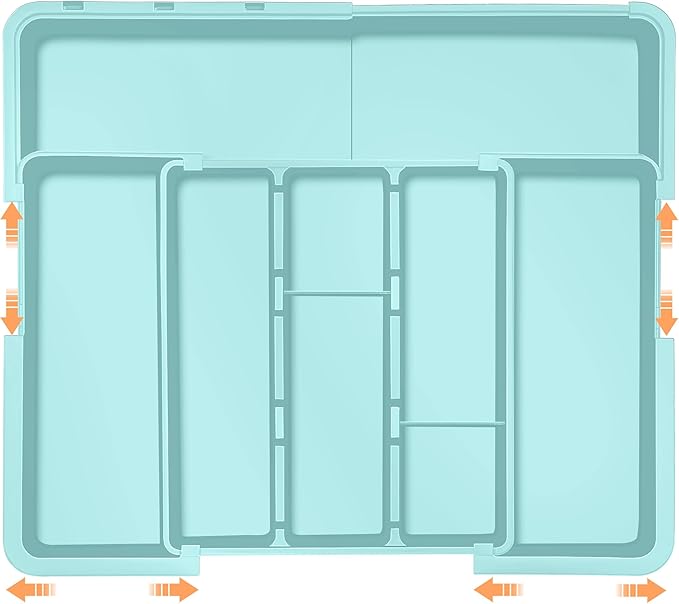 Large Utensil Drawer Organizer Expandable Silverware Organizer for Kitchen Drawer Adjustable Cooking Utensil Holder Cutlery Flatware Tray Spatula Tools Gadgets Storage Dividers Plastic Turquoise by Spaclear