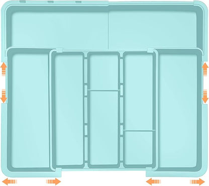 Large Utensil Drawer Organizer Expandable Silverware Organizer for Kitchen Drawer Adjustable Cooking Utensil Holder Cutlery Flatware Tray Spatula Tools Gadgets Storage Dividers Plastic Turquoise by Spaclear