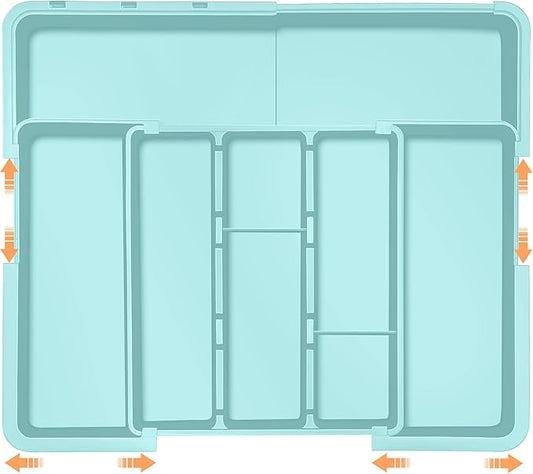 Large Utensil Drawer Organizer Expandable Silverware Organizer for Kitchen Drawer Adjustable Cooking Utensil Holder Cutlery Flatware Tray Spatula Tools Gadgets Storage Dividers Plastic Turquoise by Spaclear