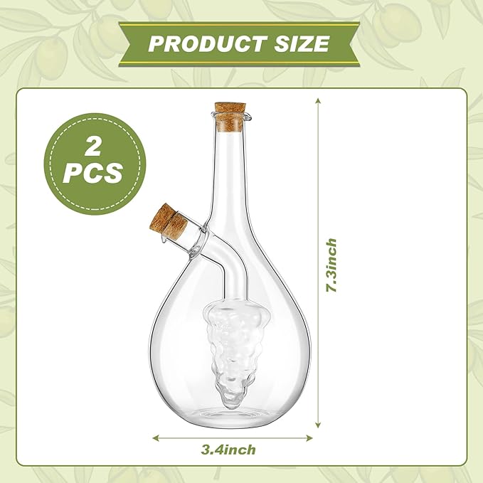 Suclain 2 Pcs Oil and Vinegar Dispenser, 2 in 1 Glass Olive Oil and Vinegar Cruet Dispenser Bottle, Olive Soy Sauce Dispenser Double Pourer Spout, Kitchen Cooking Container(Modern)