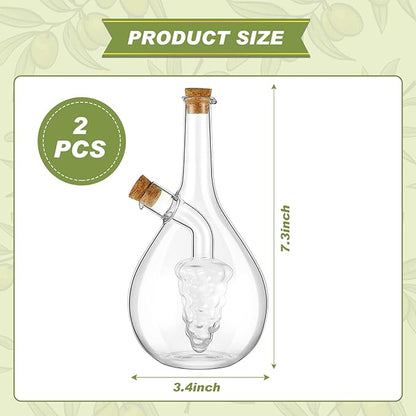 Suclain 2 Pcs Oil and Vinegar Dispenser, 2 in 1 Glass Olive Oil and Vinegar Cruet Dispenser Bottle, Olive Soy Sauce Dispenser Double Pourer Spout, Kitchen Cooking Container(Modern)