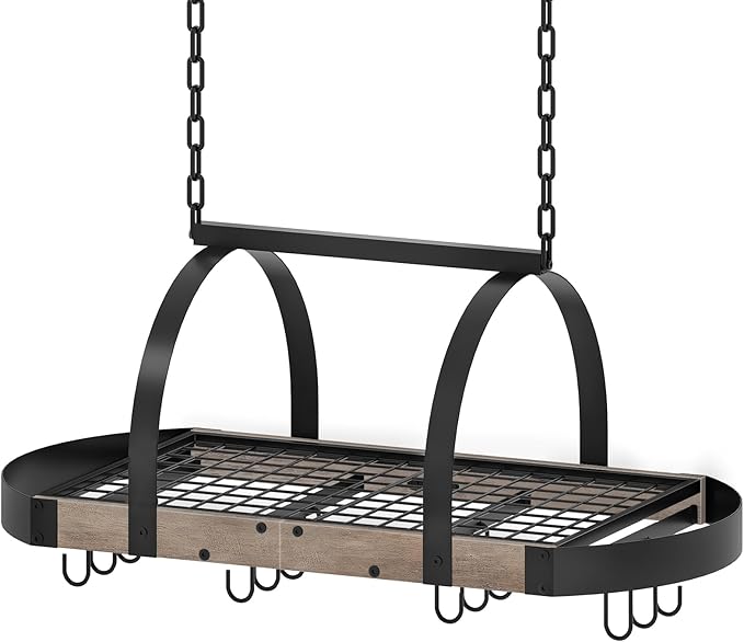 CHOEZON Hanging Pot Rack, Pot Hanger for Kitchen, Ceiling Mounted Pot Holder, Cookware Organizer with 12 S-Shaped Hooks, for Pot, Pan Storage, Space-Saving, Greige and Black TPR08BGC1 by Choezon