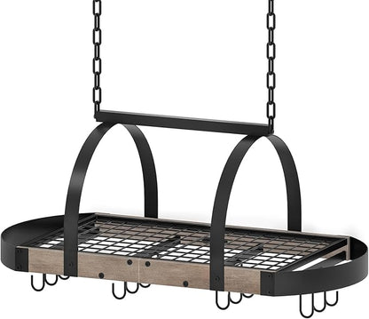 CHOEZON Hanging Pot Rack, Pot Hanger for Kitchen, Ceiling Mounted Pot Holder, Cookware Organizer with 12 S-Shaped Hooks, for Pot, Pan Storage, Space-Saving, Greige and Black TPR08BGC1 by Choezon