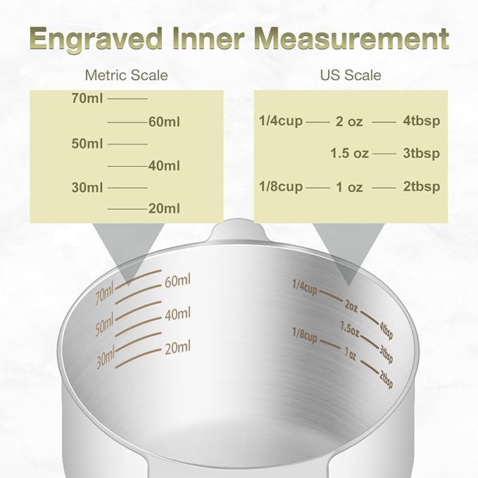 2PCS 1/3Cup (80ml, 2.6oz) Single Measuring Cup, Etched Inner Scale Stainless Steel Measure Scoop, Metric and US Measurement, Dishwasher Safe - Image 3