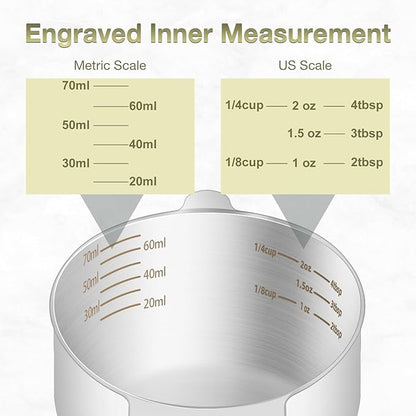 2PCS 1/3Cup (80ml, 2.6oz) Single Measuring Cup, Etched Inner Scale Stainless Steel Measure Scoop, Metric and US Measurement, Dishwasher Safe - Image 3