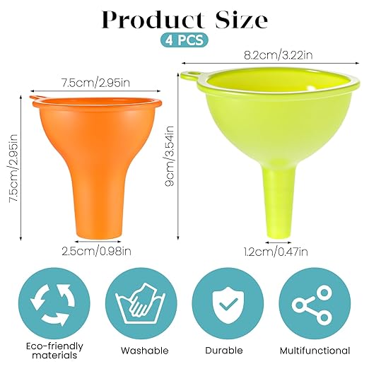 4 Pack Kitchen Silicone Funnel, 4 Colors Kitchen Funnel Set Wide Mouth Funnels for Filling Bottles Small Canning Funnels for Daily Cooking and Water Liquid Oil or Powder Transfer - Image 2