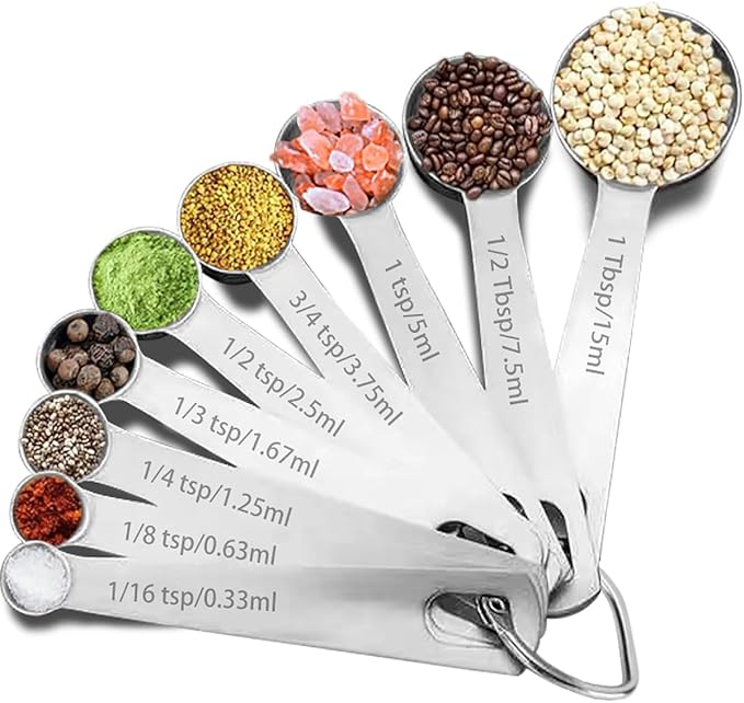 9PCS Measuring Spoons Set Stainless 1 tbsp, 1/2 tbsp, and 1-1/16tsp Steel Measuring Spoons for Cooking Baking Spice Jars and Liquid Ingredients by YUNNKEEY
