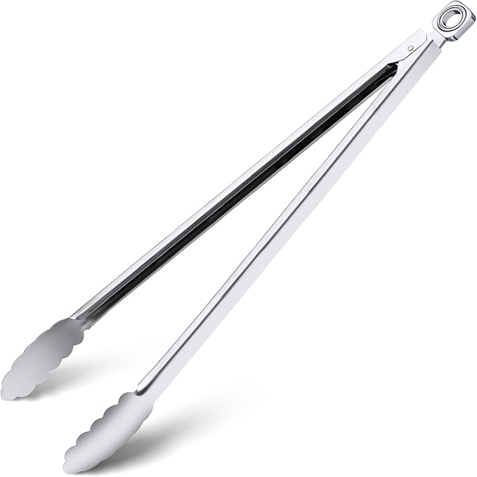 Grill Tongs - 17 Inch Extra Long BBQ Tongs, Heat Resistant Stainless Steel Kitchen Tong, Heavy Duty Metal Locking Tong for Cooking, Grilling, BBQ/Barbecue, Food (All Metal - 17")