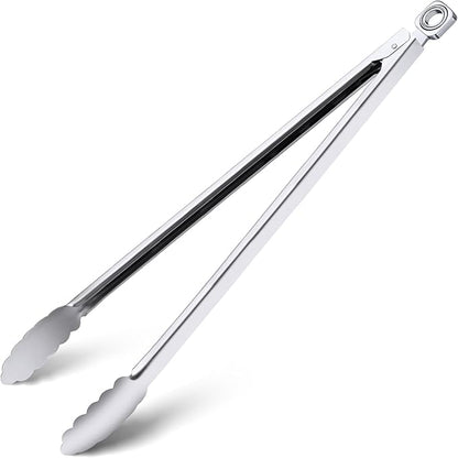 Grill Tongs - 17 Inch Extra Long BBQ Tongs, Heat Resistant Stainless Steel Kitchen Tong, Heavy Duty Metal Locking Tong for Cooking, Grilling, BBQ/Barbecue, Food (All Metal - 17")