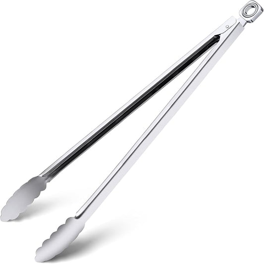 Grill Tongs - 17 Inch Extra Long BBQ Tongs, Heat Resistant Stainless Steel Kitchen Tong, Heavy Duty Metal Locking Tong for Cooking, Grilling, BBQ/Barbecue, Food (All Metal - 17")