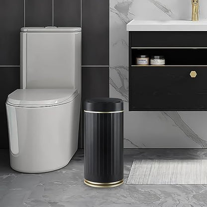 SYNCVIBE Bathroom Sensor Trash Can with Lid Automatic 2 Gallon Small Sensor Garbage Bin, 7.5 Liter Motion Sensor Smart Rubbish Bin Bathroom Decor, Slim Waterproof Plastic Garbage Can, Black Gold