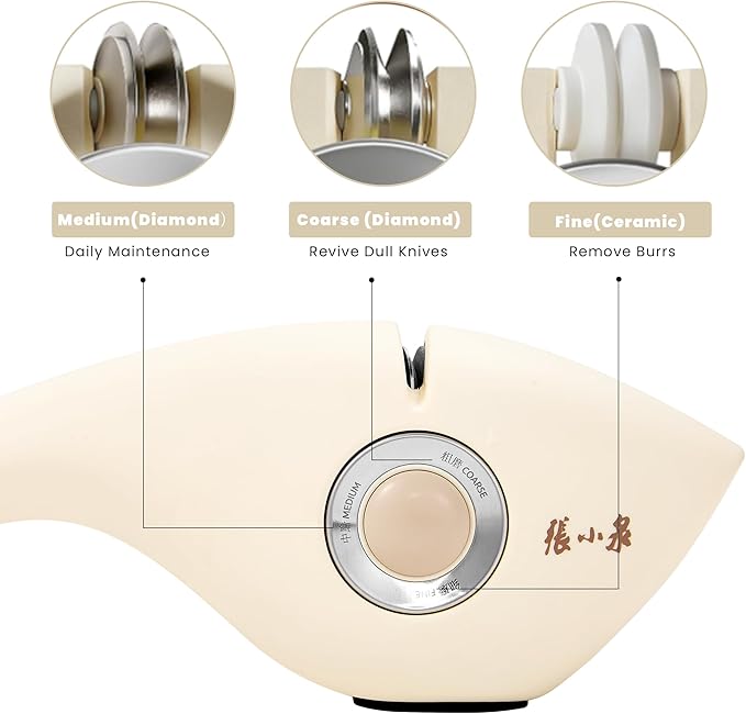 3-Stage Manual Knife Sharpener with Diamond & Ceramic for Repairs, Restores, Polishes Blades Ergonomic Grip & Non-Slip Base for Kitchen