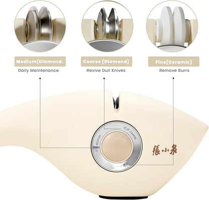 3-Stage Manual Knife Sharpener with Diamond & Ceramic for Repairs, Restores, Polishes Blades Ergonomic Grip & Non-Slip Base for Kitchen