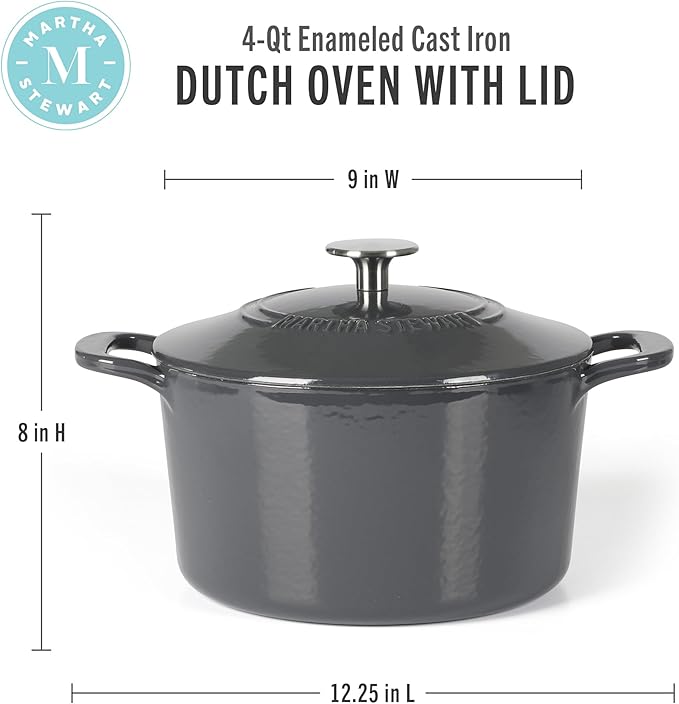 Martha Stewart Gatwick 4 Quart Enamel Cast Iron Dutch Oven - Grey - Image 2