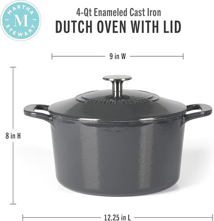 Martha Stewart Gatwick 4 Quart Enamel Cast Iron Dutch Oven - Grey - Image 2