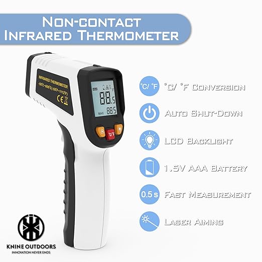 KNINE OUTDOORS Infrared Thermometer Laser Temperature Gun, -58℉ to 1112℉, Single Laser Targeting, Distance to Spot Ratio 12:1, for Cooking, Oven and Meat (White) - Image 3
