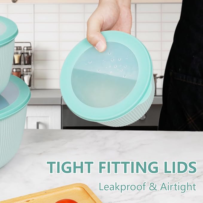 BoxedHome Mixing Bowls with Lids - 8 Piece Plastic Nesting Bowls Set includes 4 Prep Bowls and 4 Lids, Microwave and Dishwasher Safe, Green - Image 4