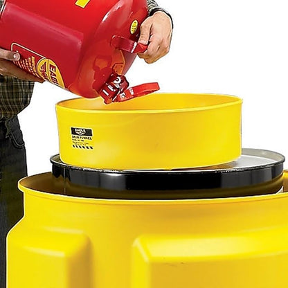 Eagle 1660 Drum Funnel – 18" Diameter, Yellow HDPE, Fits 30 & 55 Gallon Drums, 6" Side Walls to Reduce Splashing, Spout Fits 2" NPT Bung, Durable & Chemical-Resistant – Made in the USA by Eagle