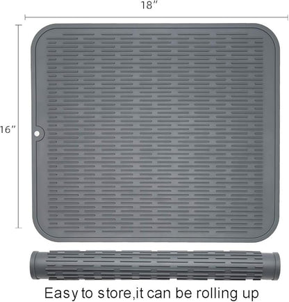 ZLR 2 Pcs Large Silicone Dish Drying Mat (16" x 18") - XL Heavy Duty Drainboard Mat for Pots, Pans & Family Loads - Heat Resistant Trivet & Counter Protector, Easy Clean (Dark Gray) - Image 2