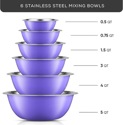 JoyJolt Stainless Steel Mixing Bowl Set of 6-5qt to 0.5qt Nesting Bowls for Dough, Batter & Baking - Image 2