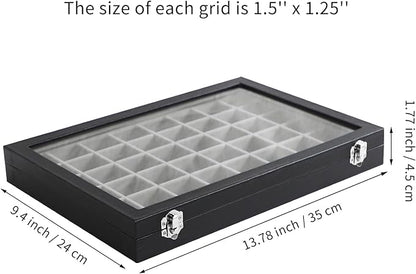 Stratalife Jewelry Organizer 48 Grid Jewelry Tray with Clear Lid Dust-proof Velvet Earring Organizer Necklace Rings Holder Display Drawer Storage Case for Women Gray Black