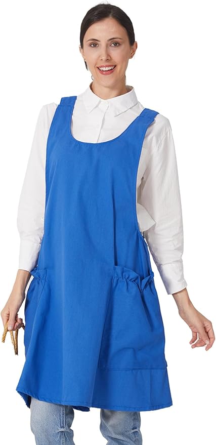 Cozy Adjustable Cross Back Aprons for Women with Pockets Cotton Linen Cooking Kitchen Baking
