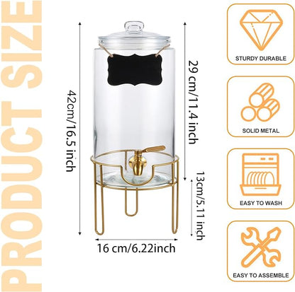 Drink Dispensers for Parties 1 Gallon, Bevarage Dispenser with Stand,Glass Drink Dispenser With Stainless Steel Spigot + Marker & Chalkboard, Ideal for Lemonade,Juice, Tea, and Party Drinks - Image 3