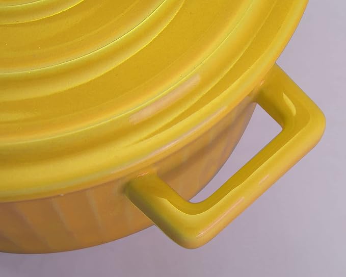 WHJY Yellow Colorful Ceramic Casserole Dish with Lid，1 Quart Ceramic Casserole Pan for Bakeware Oven