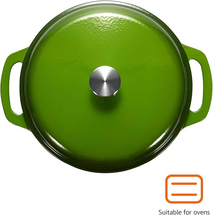 Amazon Basics Enameled Cast Iron Dutch Oven Pot with Lid, Round, Dual Handles, Heavy-Duty, Oven Safe, 6-Quart, Green - Image 2