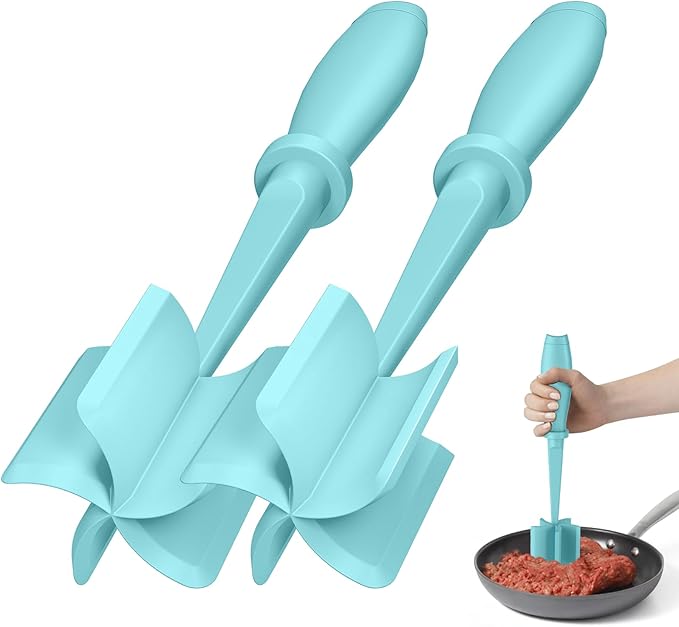 2 Pcs Meat Chopper, Upgrade Hamburger Grinder, Premium Heat Resistant Meat Masher for Ground Beef, Nylon Smasher Tool, Non Stick Mix Chopper, Hamburger Smasher Safe-Aqua by PGYARD
