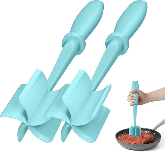2 Pcs Meat Chopper, Upgrade Hamburger Grinder, Premium Heat Resistant Meat Masher for Ground Beef, Nylon Smasher Tool, Non Stick Mix Chopper, Hamburger Smasher Safe-Aqua by PGYARD