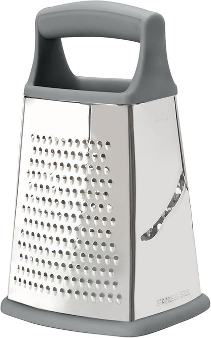 Tovolo Box Grater 4 Sided Large Stainless Steel Cheese Grater for Shredding Vegetables and Zesting, Easy to Clean Dishwasher Safe Box Grater with Ergonomic Handle and Non Slip Base, Charcoal Gray