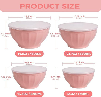 BoxedHome Mixing Bowls with Lids Set, 4PK Large 0.2” Thick Plastic Nesting Mixing Bowl, Microwave Safe,Size 1.37,2.32,3.8 and 5.07qt, Pink - Image 4