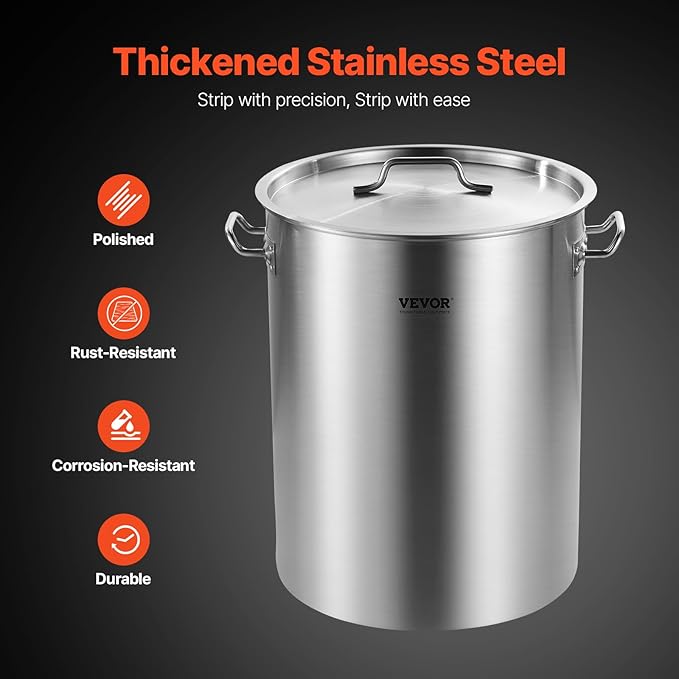 VEVOR Stainless Steel Stockpot, 36 Quart Cooking Pots, Cookware Sauce Pot with Basket, Lid, and Handle, Heavy Duty Commercial Grade Stock Pot, Sanding Treatment, for Steaming Boiling or Frying Silver - Image 3