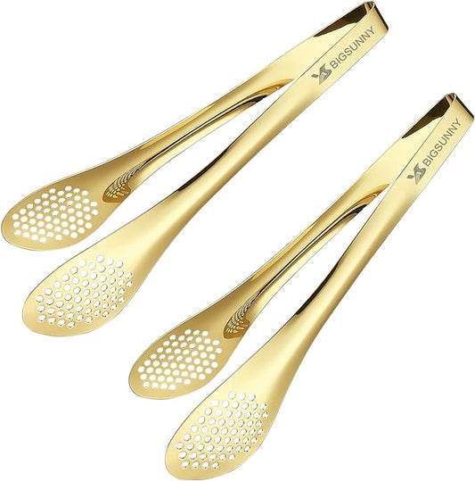 MSY BIGSUNNY Stainless Steel Buffet Tongs - 11" Kitchen Food Tong for Cooking and Serving, Set of 2, Gold by MSYBIGSUNNY
