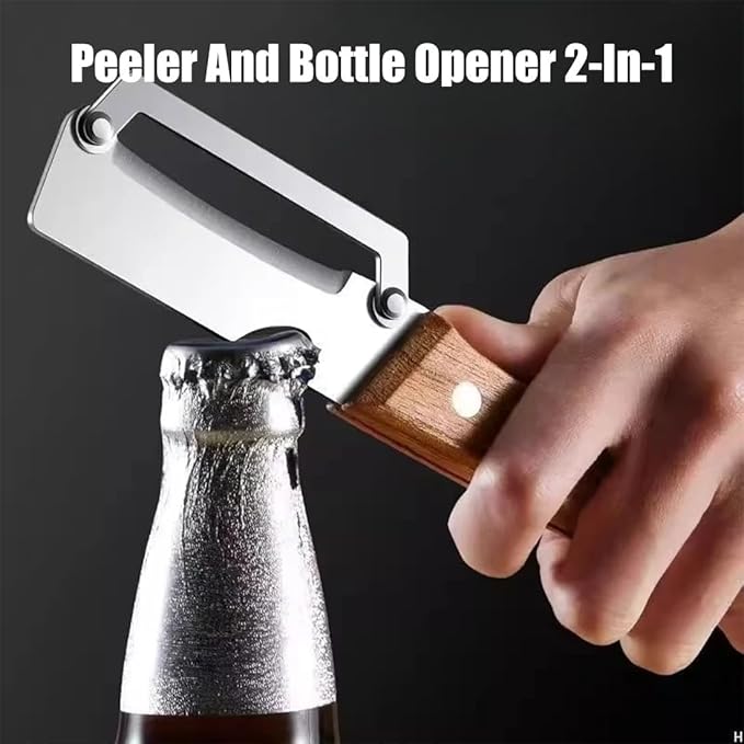 Premium Vegetable Peeler with Wooden Handle and Bottle Opener: 2-in-1 Stainless Steel Kitchen Tool for Fruit Apple Potato Pumpkin Papaya (3 PCS) - Image 3