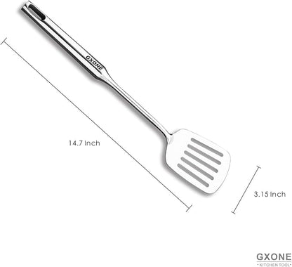 Stainless Steel Slotted Spatula,Cooking Utensil For Kitchen Use With Hollow Handle,Silver/14.9Inch - Image 2