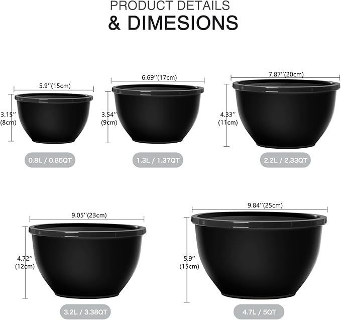 Greentainer Plastic Mixing Bowls with Lids Set for Kitchen, 5 Set Nesting Bowls for Mixing, Baking, Prepping, Cooking and Serving Food, Mixing Bowls Dishwasher, Microwave Safe - Image 2