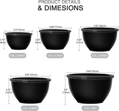 Greentainer Plastic Mixing Bowls with Lids Set for Kitchen, 5 Set Nesting Bowls for Mixing, Baking, Prepping, Cooking and Serving Food, Mixing Bowls Dishwasher, Microwave Safe - Image 2