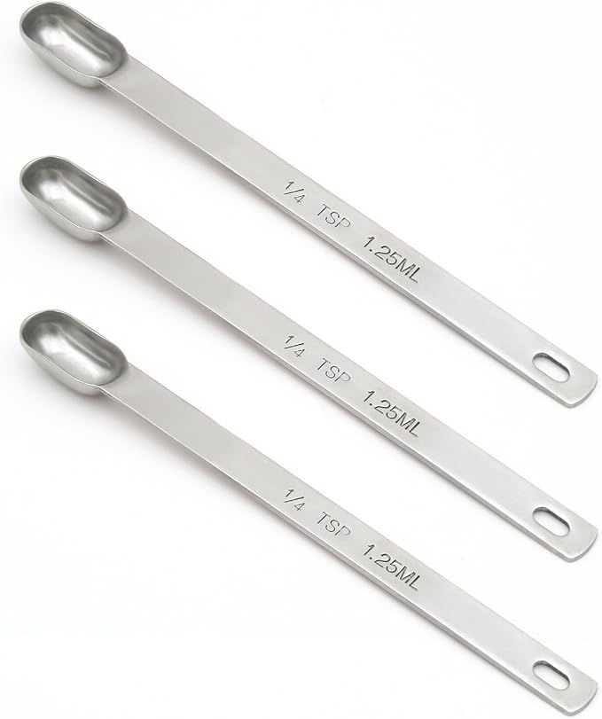 3PCS 1/4tsp (1.25ml) Single Measuring Spoon, Stainless Steel Long Handle Individual Teaspoons Only by BERYLER
