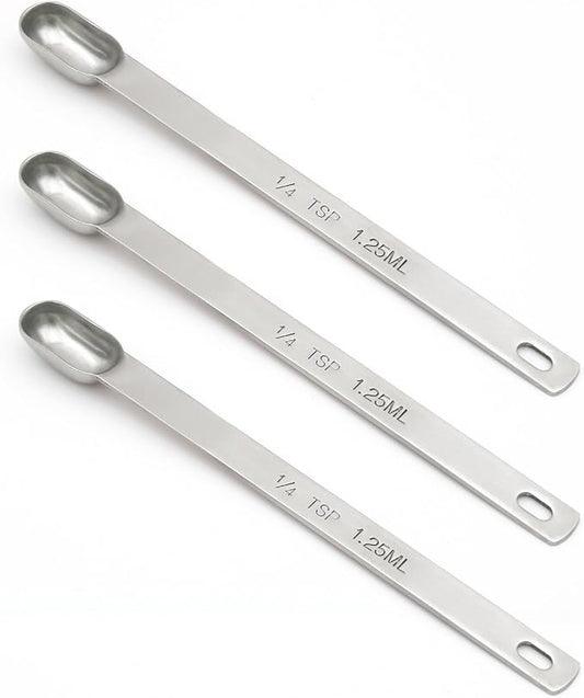 3PCS 1/4tsp (1.25ml) Single Measuring Spoon, Stainless Steel Long Handle Individual Teaspoons Only by BERYLER