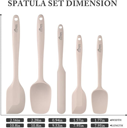 HOTEC 600℉ Heat Resistant BPA-Free Silicone Rubber Spatula Set,Kitchen Cooking Spatulas, Baking, Mixing for Non Stick Cookware, Dishwasher Safe, Set of 5, Khaki - Image 2