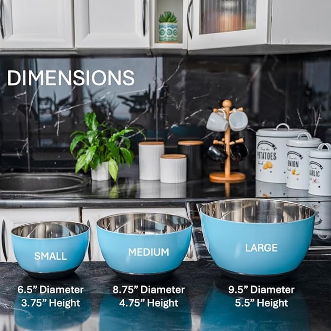 WHYSKO® Stainless Steel Mixing Bowls (Set of 3) with Non-Slip Silicone Base for Kitchen, Dishwasher Safe Bowls for Meal Prep, Cooking, Baking, Serving, Food Storage (Light Blue) - Image 8
